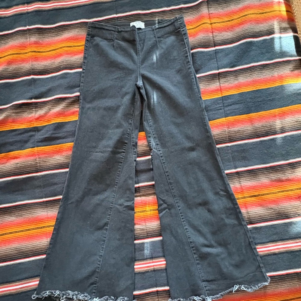 Free People Charcoal Flared Jeans with Frayed Hem